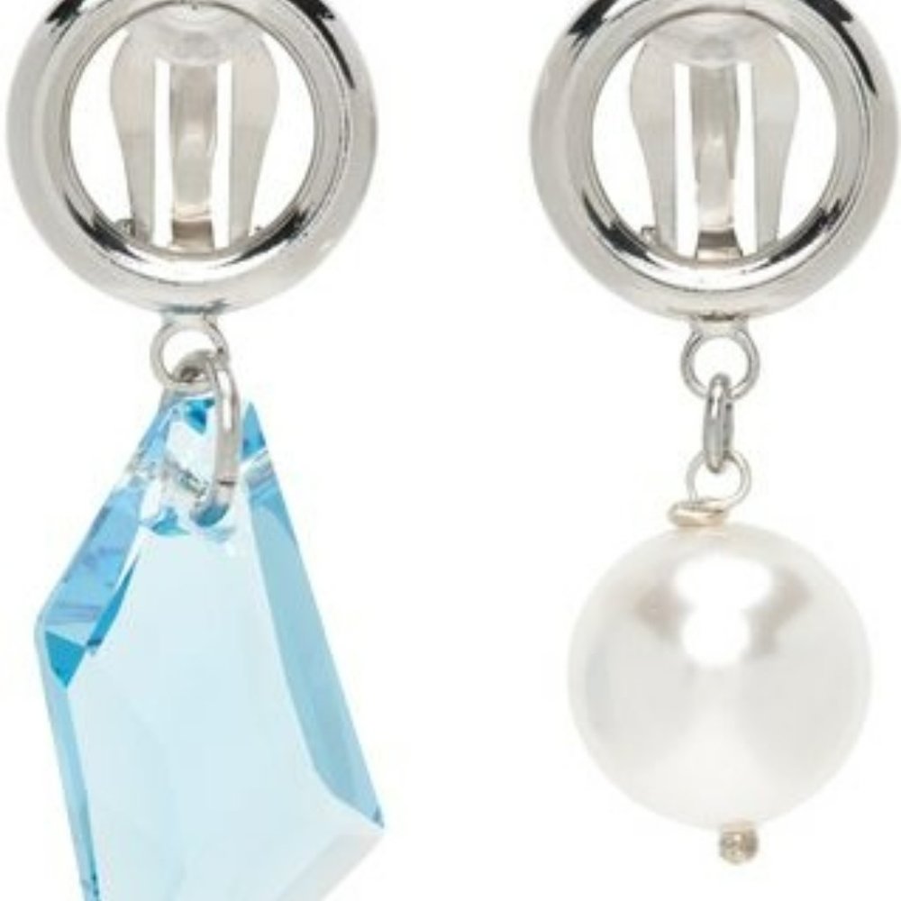 Justine Clenquet SSENSE Exclusive Silver & Blue Laura Clip-On Earrings